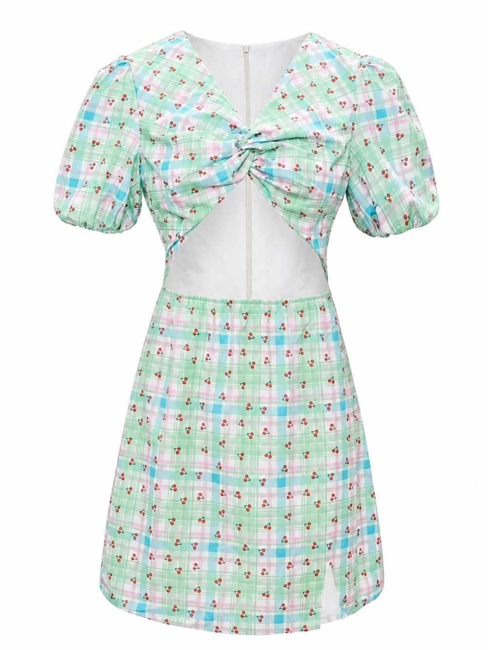 Cider NWT green check cherry dress, medium